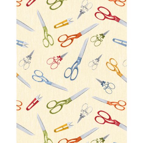 Sewing Notions Cotton Fabric Sewing Tools Printed on Blue Cotton Fabric,  Scissor Fabric, Buttons Fabric, Cute Quilting Fabric by the Yard 
