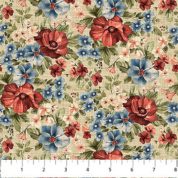 cream, Farmhouse Sampler Collection Large Floral Cotton Fabric DP28601