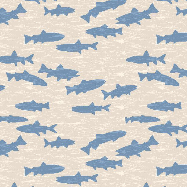 Cream, Gone Fishing Collection Fish Silhouettes Cotton Fabric 21765