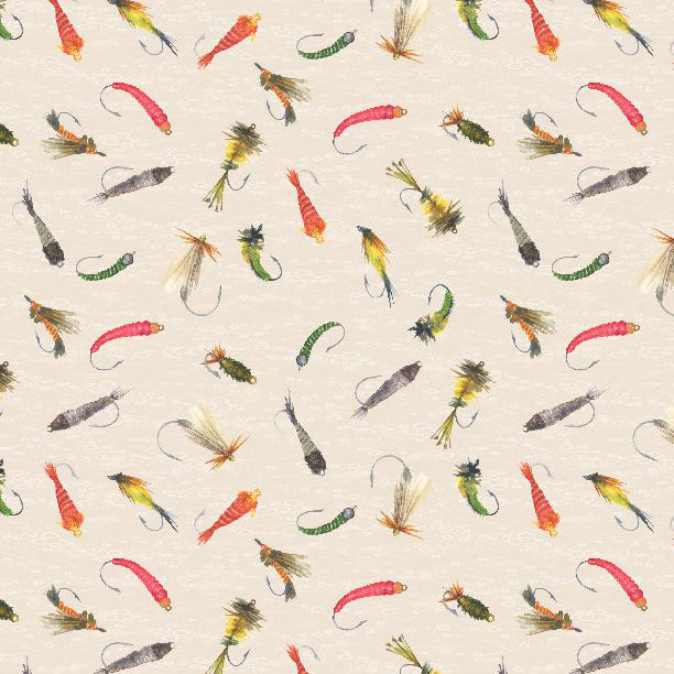 Cream, Gone Fishing Collection Fishing Lures Cotton Fabric 21764