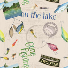 Cream, Gone Fishing Collection Fishing Motif Cotton Fabric 21762