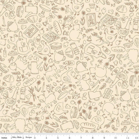 cream, Lil Farm Friends Farm Collection Farm Outlines Cotton Fabric C17942
