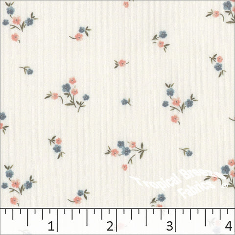cream, Mini Rib Knit Tiny Floral Print Fabric 572610