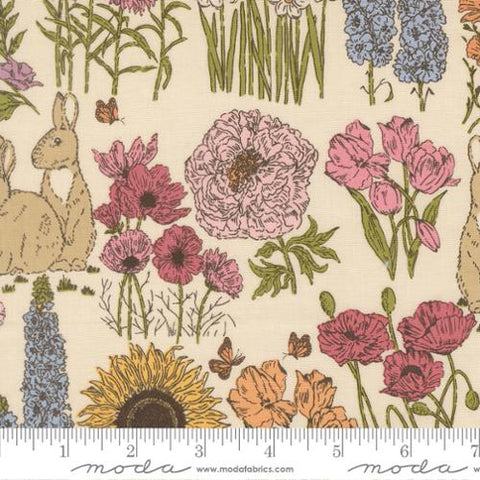 cream, My Secret Garden Collection Garden Bunnies Cotton Fabric 20982