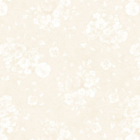 cream, Pansy Fields Collection Floral Silhouettes Cotton Fabric 28666