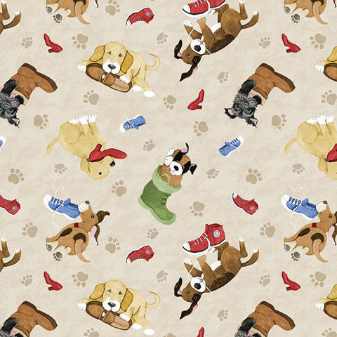 cream, Paws at Play Collection Shoe Toss Cotton Fabric 39920