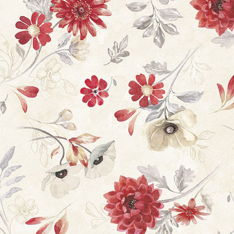 cream, Scarlet Dreams Collection Large Floral Toss Cotton Fabric 30109