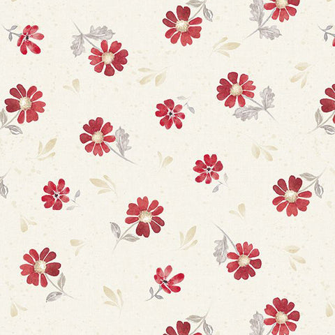 cream, Scarlet Dreams Collection Medium Floral Toss Cotton Fabric 30110