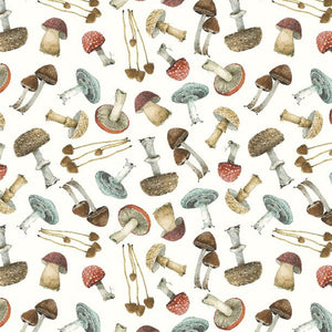Season's Study Collection Scattered Mushrooms Cotton Fabric 17837 cream