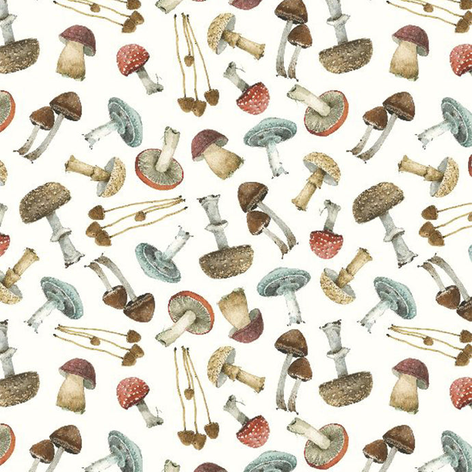 Season's Study Collection Scattered Mushrooms Cotton Fabric 17837 cream