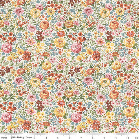 cream, Sketchbook Collection Flower Garden Cotton Fabric CD17522