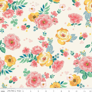 Spring Gardens Collection Large Floral Cotton Fabric C14110 cream