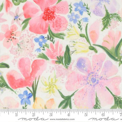 cream, Sweet Cecily Collection Meadow Florals Cotton Fabric 24640