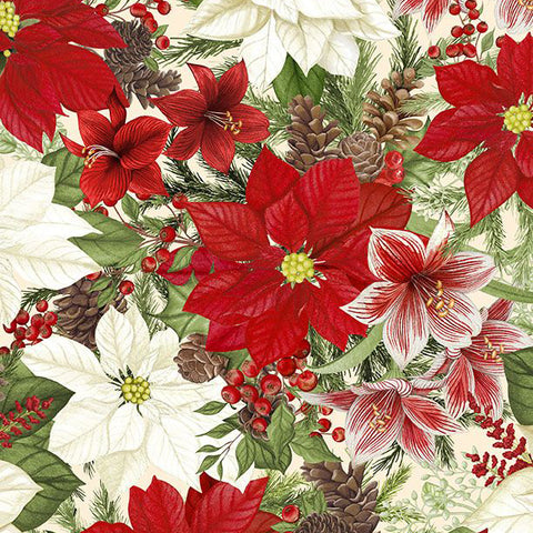 Tartan Holiday Collection Packed Florals Cotton Fabric 27663 cream