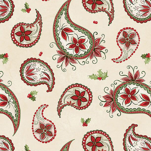 Tartan Holiday Collection Paisley Toss Cotton Fabric 27665 cream