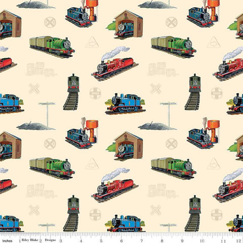 cream, Thomas and Friends Collection Main Train Cotton Fabric CD17010