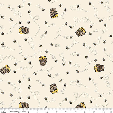 cream, Winnie the Pooh Collection Bees Cotton Fabric C17004
