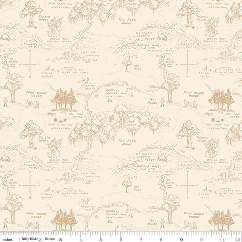 cream, Winnie the Pooh Collection Map Cotton Fabric C17001