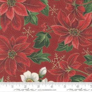 Merry Manor Metallic Collection Poinsettia Florals Cotton Fabric 33660 crimson
