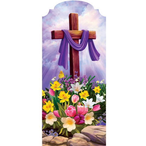 Custom Decor YarDecor panel showing cross & flowers