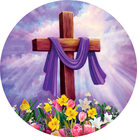 Custom Decor accent magnet showing cross & flowers