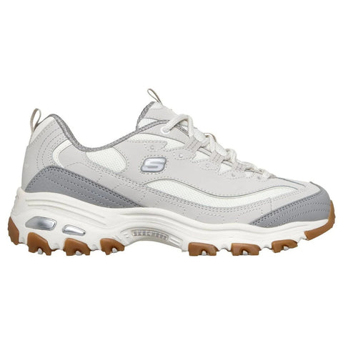 Side view of Skechers women's D'Lites Popular Vote shoe in gray