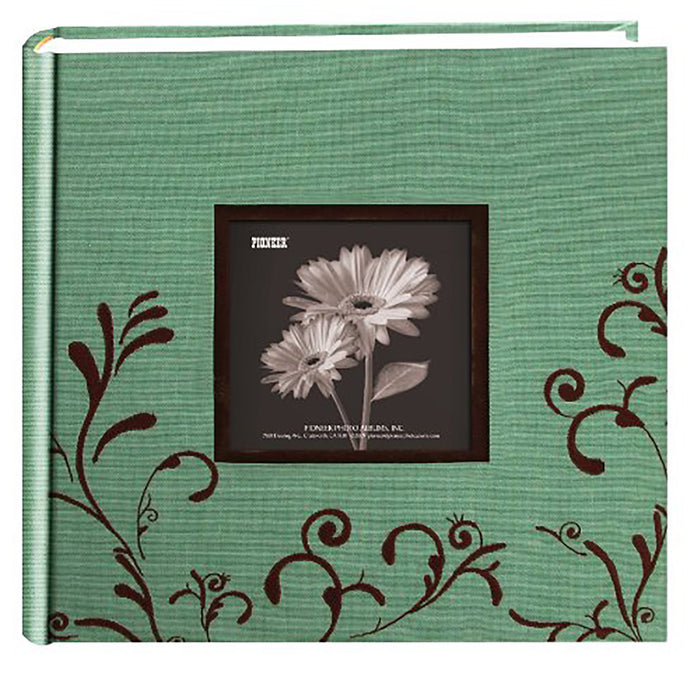 Jade Green and Brown Embroidered Scroll Fabric Photo Album DA-200CESA