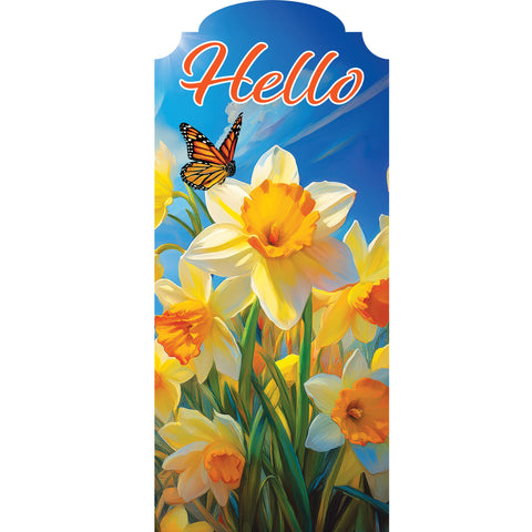 Custom Decor YarDecor panel showing daffodils & butterfly