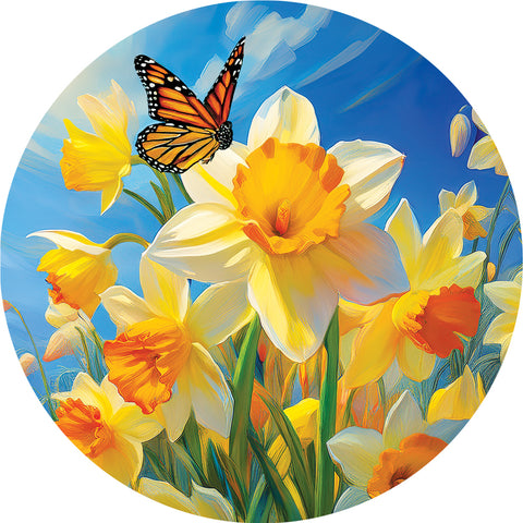 Custom Decor Suncatcher showing daffodils & butterfly