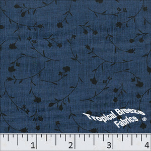 Dark Blue, 100% Polyester Small Floral Print Fabric 04541