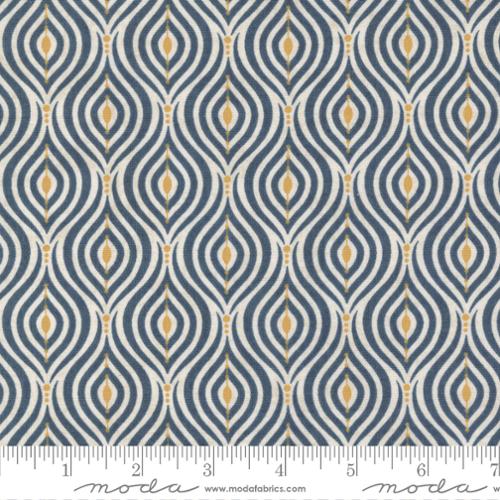 Nutmeg Collection Apple Core Geometric Cotton Fabric dark blue