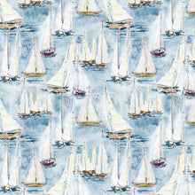 Coastal Sanctuary Collection Boats All Over Cotton Fabric Dark Blue