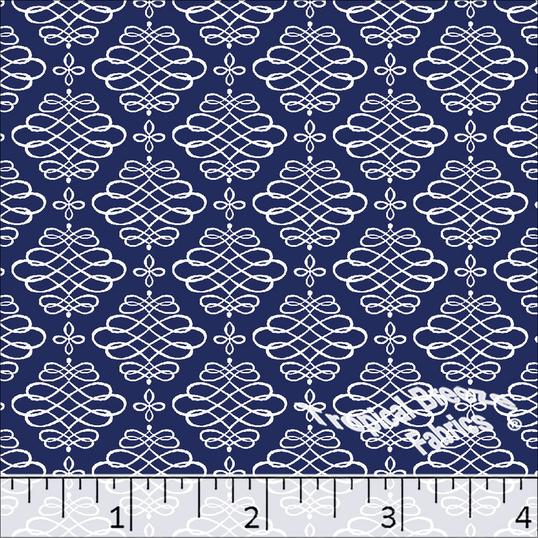 Poly Cotton Print Dress Fabric dark blue