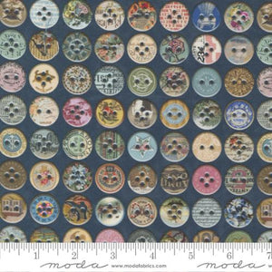 Junk Journal Collection Novelty Buttons Cotton Fabric Dark Blue