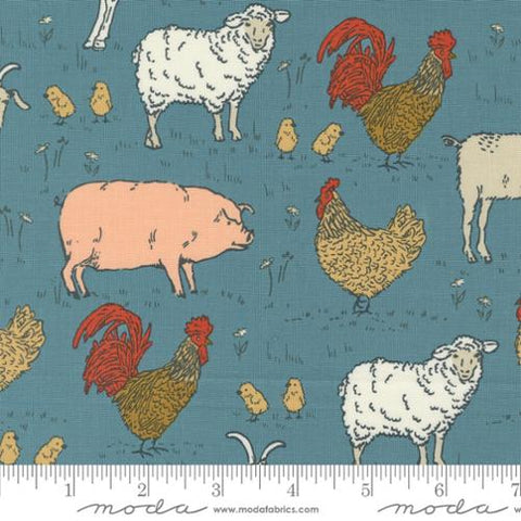 Dark Blue, Farmstead Collection Animal Farm Cotton Fabric 20903