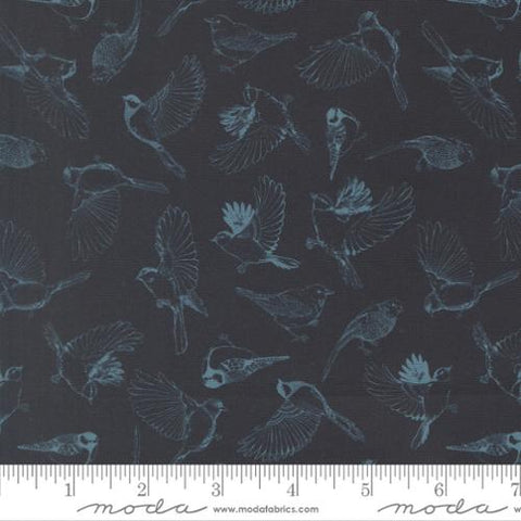 dark blue, Feather and Forest Bloom Collection Flock of Feathers Cotton Fabric 14143