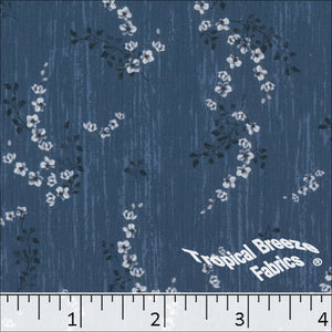 Floral Cream Koshibo Print Polyester Fabric 04741 dark blue