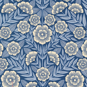 Flower Press Collection Floral Print Cotton Fabric 3300 dark blue