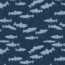 Dark Blue, Gone Fishing Collection Fish Silhouettes Cotton Fabric 21765