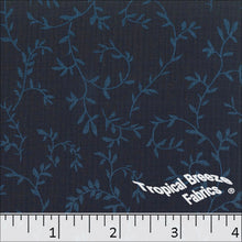 Linen Crepe Leaf Swirl Print Polyester Fabric 048415 dark blue