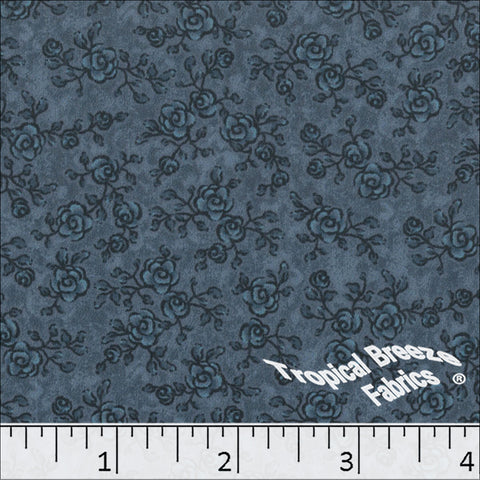 dark blue, Silk Mist Floral Print Polyester Fabric 042620