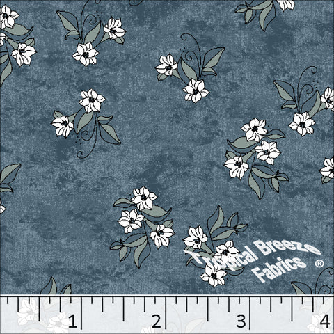 Dark Blue, Standard Weave Floral Print Poly Cotton Fabric 6192