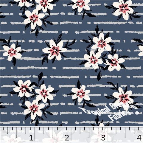 dark blue, Standard Weave Floral Print Poly Cotton Fabric 6295