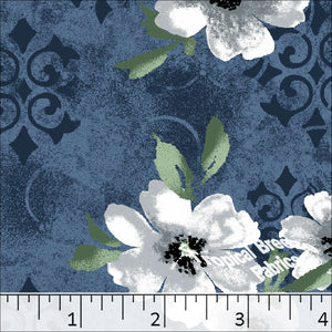 Standard Weave Large Floral Print Poly Cotton Fabric 6050 dark blue