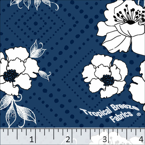 dark blue, Standard Weave Large Floral Print Poly Cotton Fabric 6317