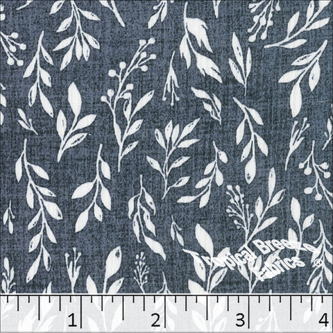 dark blue, Yoryu Leafy Print Polyester Fabric 048619