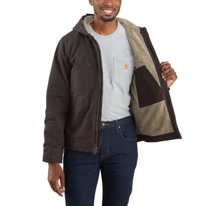 dark brown, Men's Big and Tall Washed Duck Canvas Sherpa Lined Jacket 104392