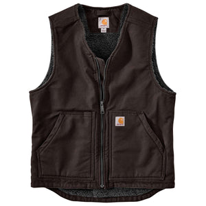 dark brown, Men's Big and Tall Washed Duck Sherpa Lined Vest 104394