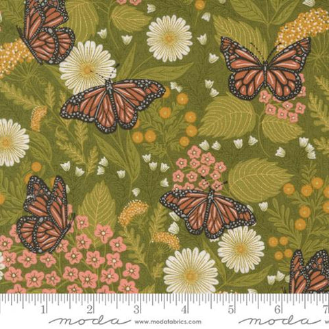 dark green, Bee Garden Collection Butterfly Floral Cotton Fabric 48412