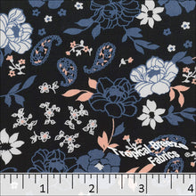 Paisley Linen Peach Print Polyester Fabric dark navy
